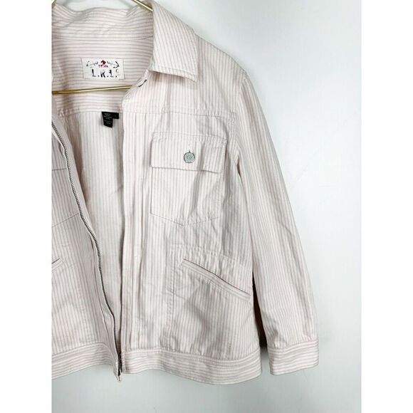 LRL Lauren Jeans Co Jacket Women's XL Denim Pink White Striped - Picture 2 of 6